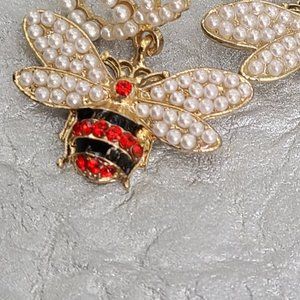 LadyBug Earrings -Dangle Rhinestone Bug Earrings-Faux Pearl Earrings